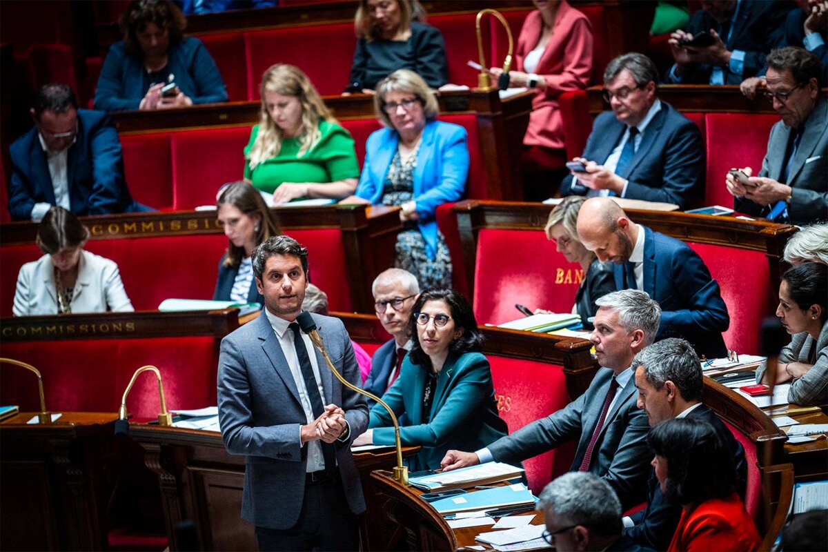 Gabriel Attal lors de la séance publique des questions au gouvernement du 13 juin 2023. © Photo Xose Bouzas / Hans Lucas via AFP