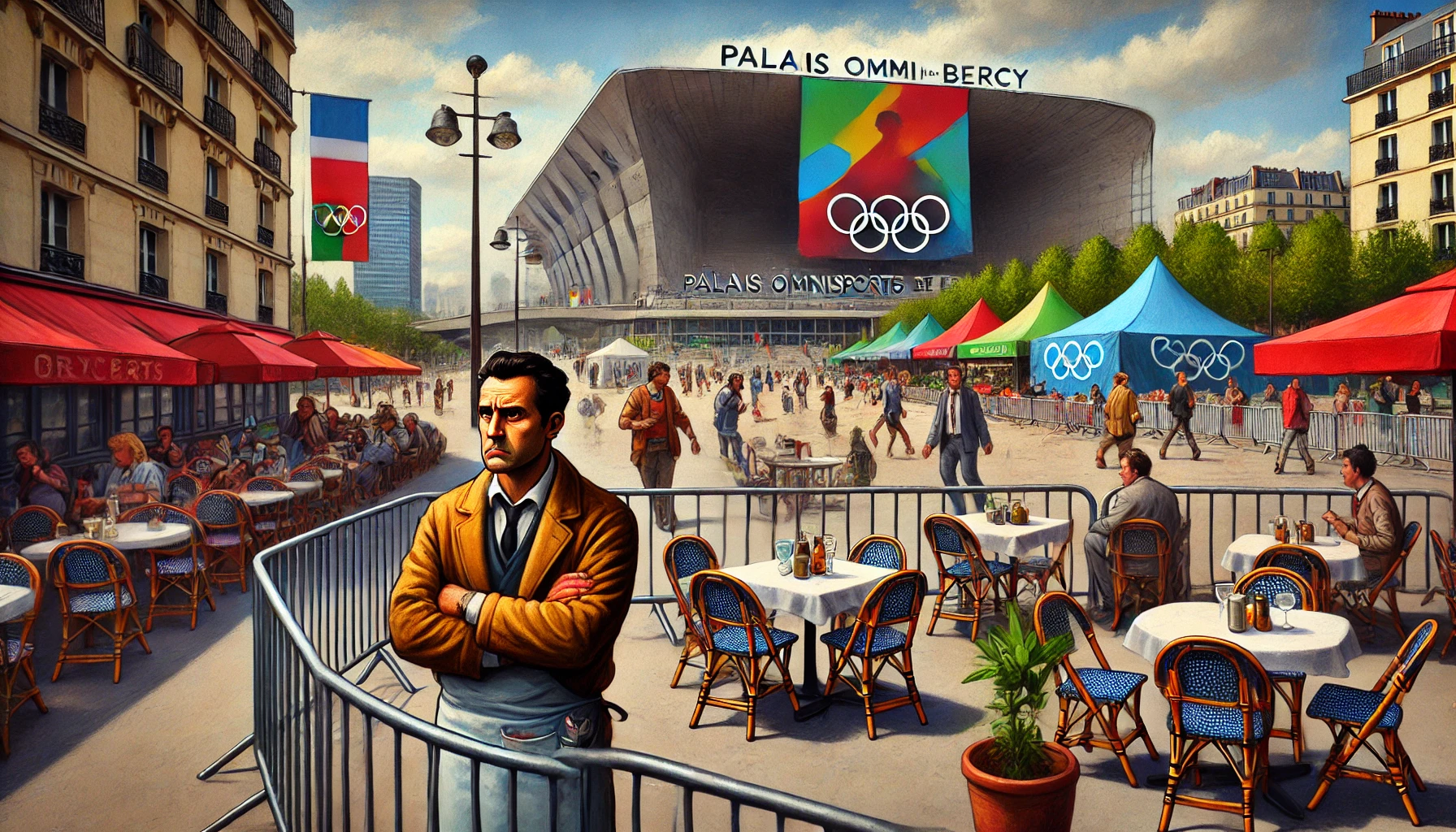 'image générée représentant la scène près du Palais Omnisports de Bercy