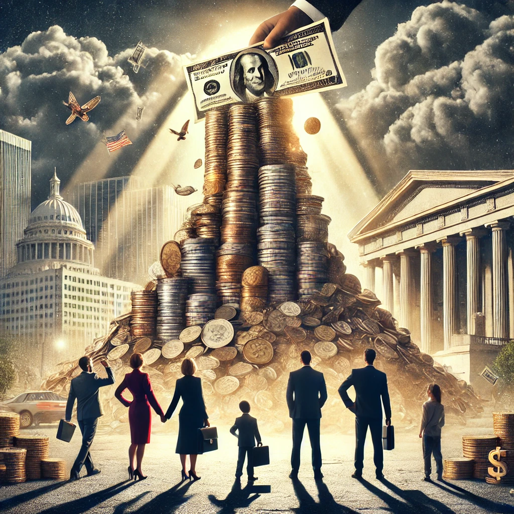 illustration conceptuelle, mettant en lumière la charge de la dette publique et ses impacts sociaux.