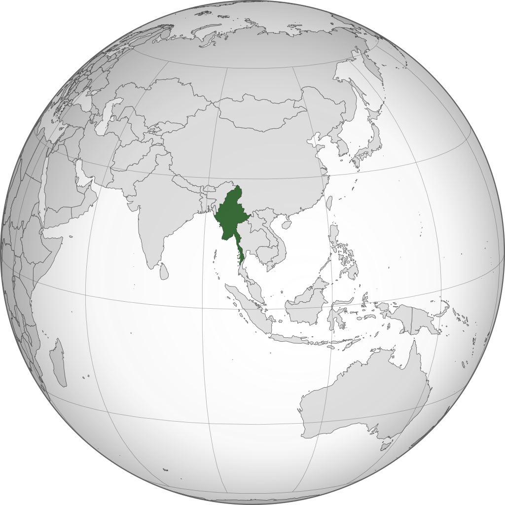 Globe terrestre avec la position du Myanmar