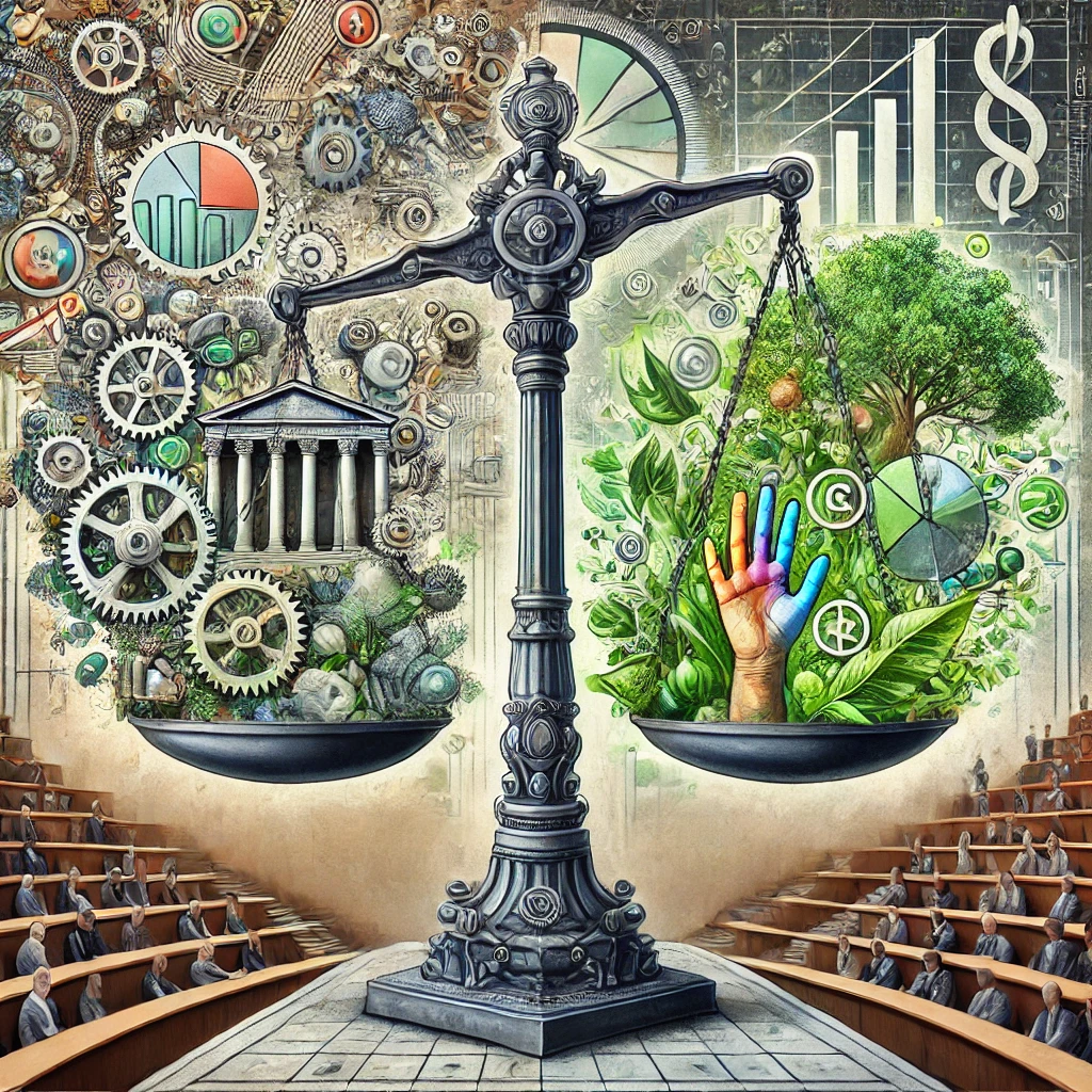 image pour accompagner l’article, illustrant l’équilibre délicat entre la pensée dominante et les alternatives économiques.