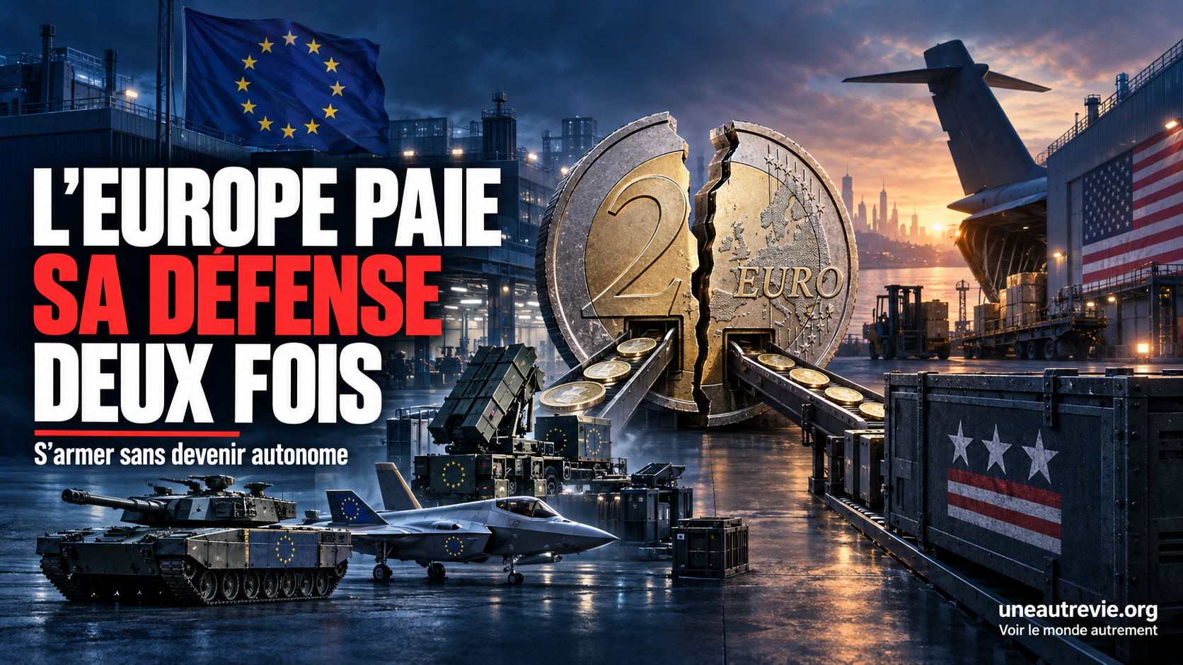 Une pièce de deux euros fendue finance des équipements militaires européens, tandis qu’une partie de l’argent part vers l’industrie américaine.